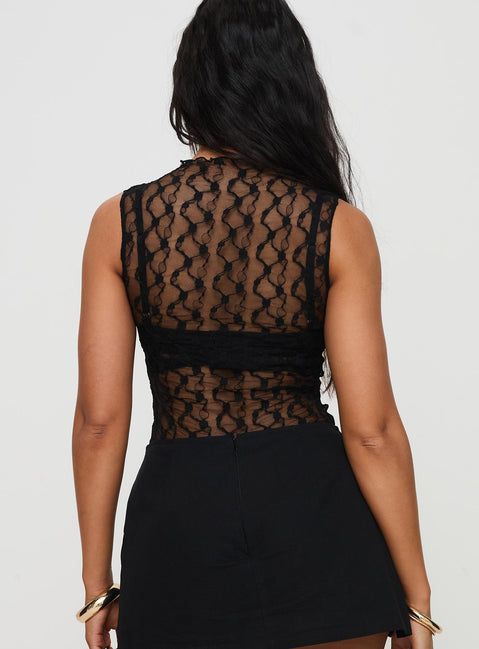 back view of model wearing Princess Polly Liedman Bodysuit Black Sleeveless Crew Neck 