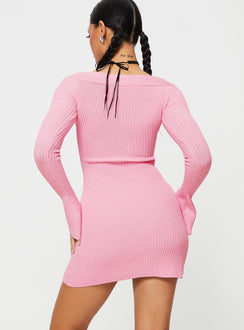 product Princess Polly High Neck  Pember Off The Shoulder Knit Mini Dress Pink