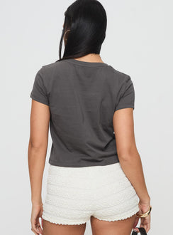back view of model wearing Princess Polly Micah Tee Charcoal Short Sleeves Crew Neck 