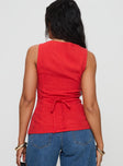 back view of model wearing Princess Polly Spirito Vest Top Red Sleeveless Scoop Neck 