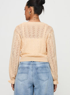 back view of model wearing Princess Polly Lyric Cropped Cardigan Beige Cropped 