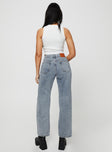 Front view of model wearing  front Princess Polly High Waisted  Krena Adjustable High Mid Rise Jeans Mid Wash