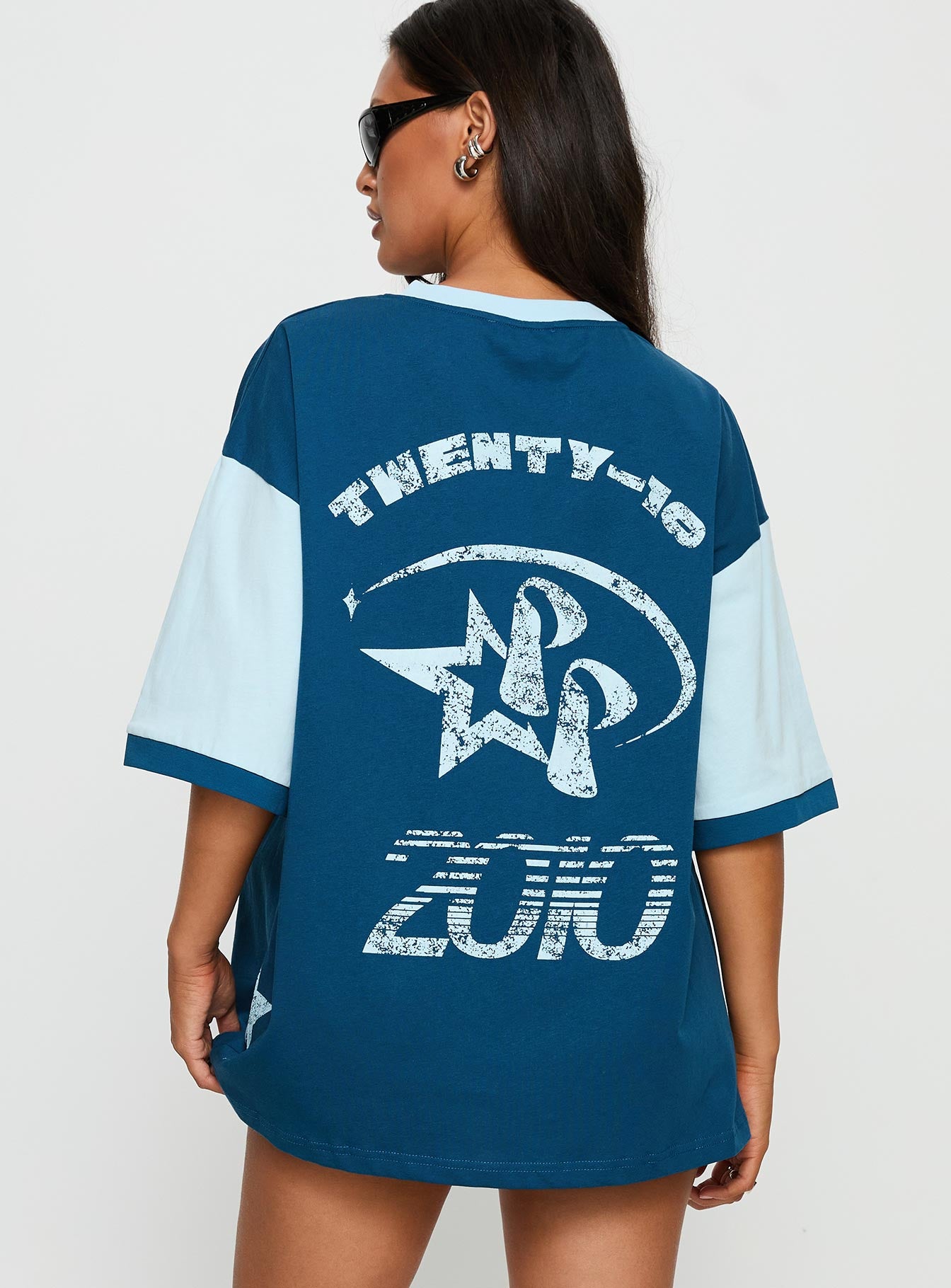 Nachell Short Sleeve Moto Top Blue