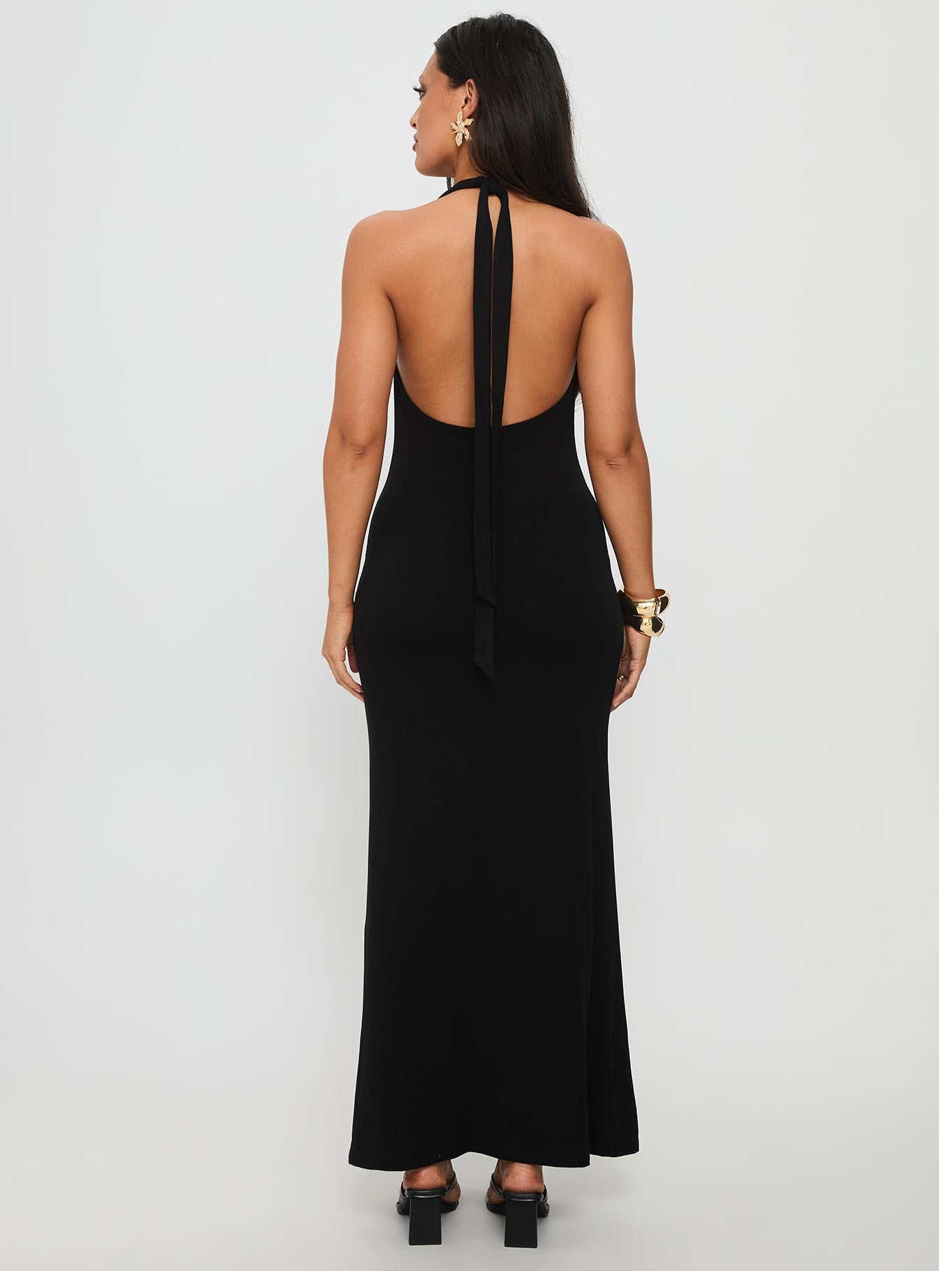 Diamonde Halter Scarf Maxi Dress Black