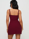 back view of model wearing Princess Polly Baseline Rib Mini Dress Red Scoop Neck 