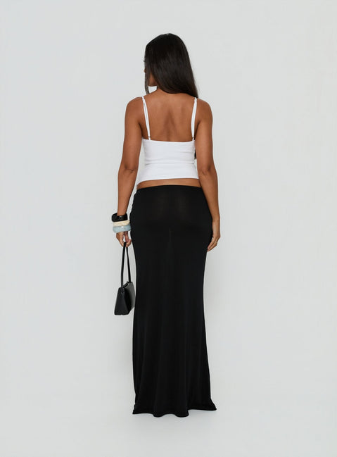 Presenting the Samelia Wrap Maxi Skirt Black womens-skirts maxi back view of model wearing Princess Polly