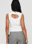 back view of model wearing Princess Polly Shanara Top White Sleeveless Asymmetric Neckline 