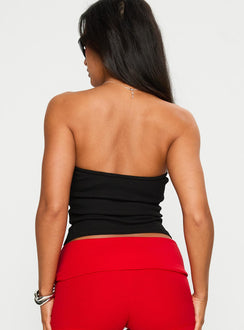 back view of model wearing Princess Polly Baseline Strapless Rib Top Black Sleeveless straight 