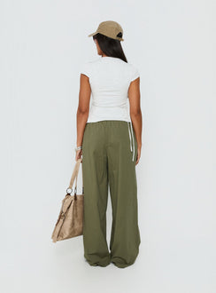 back view of model wearing Princess Polly Lunea Concealed Waistband Pants Khaki Low Rise Pants 