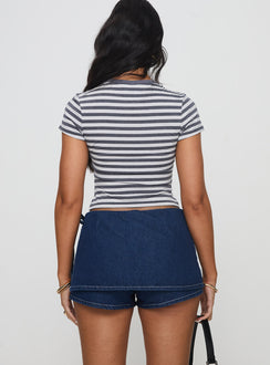 product Princess Polly Floyra Top Blue / White Stripe Short Sleeves Crew Neck 