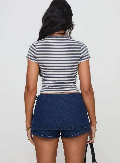 product Princess Polly Floyra Top Blue / White Stripe Short Sleeves Crew Neck 