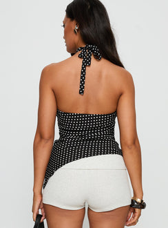 Clerissa Ring Detail Top Black Polka