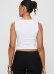 back view of model wearing Princess Polly Fitzy High Neck Top White Sleeveless Crew Neck 