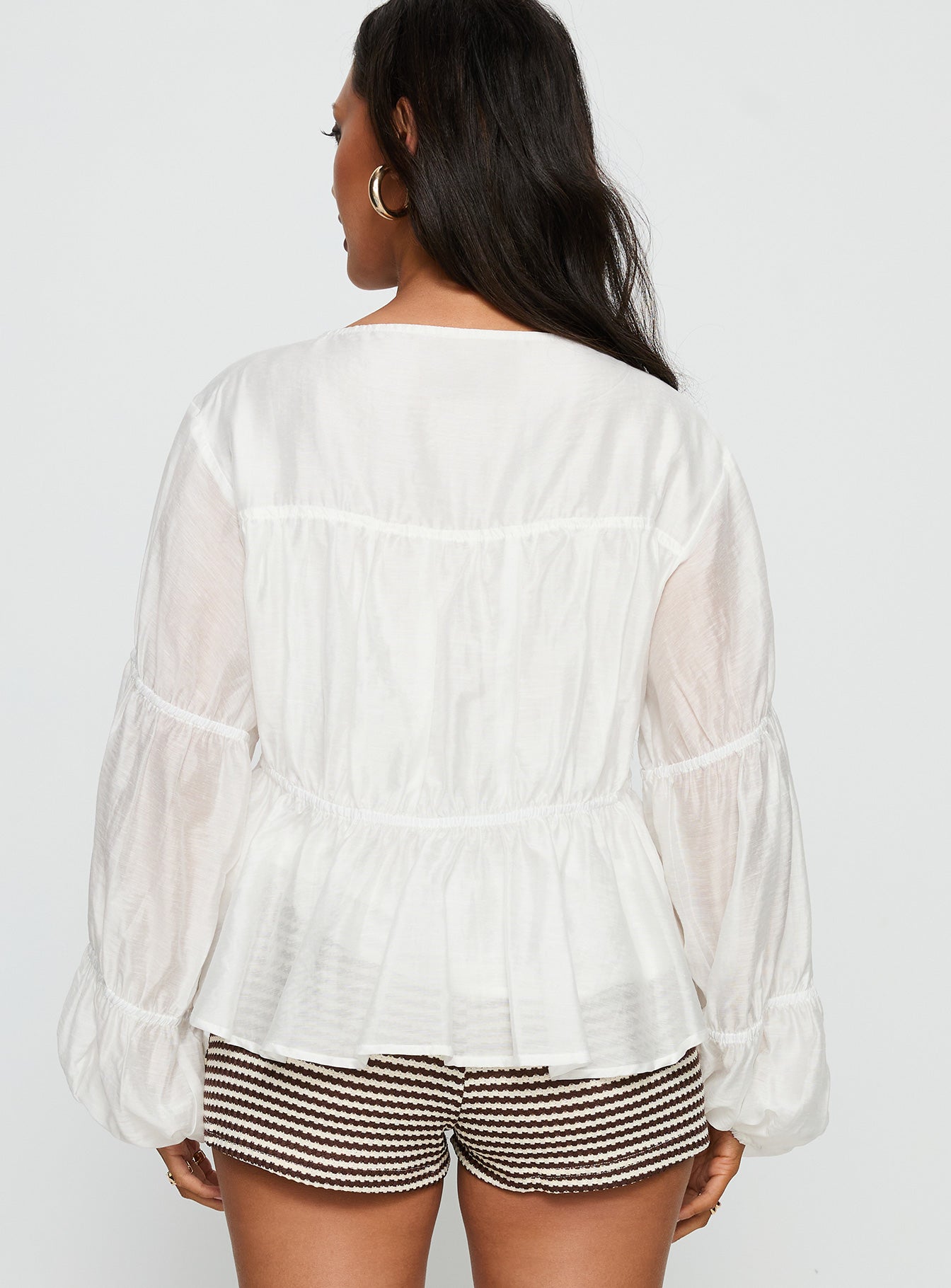 Xamira Ruched Long Sleeve Top White