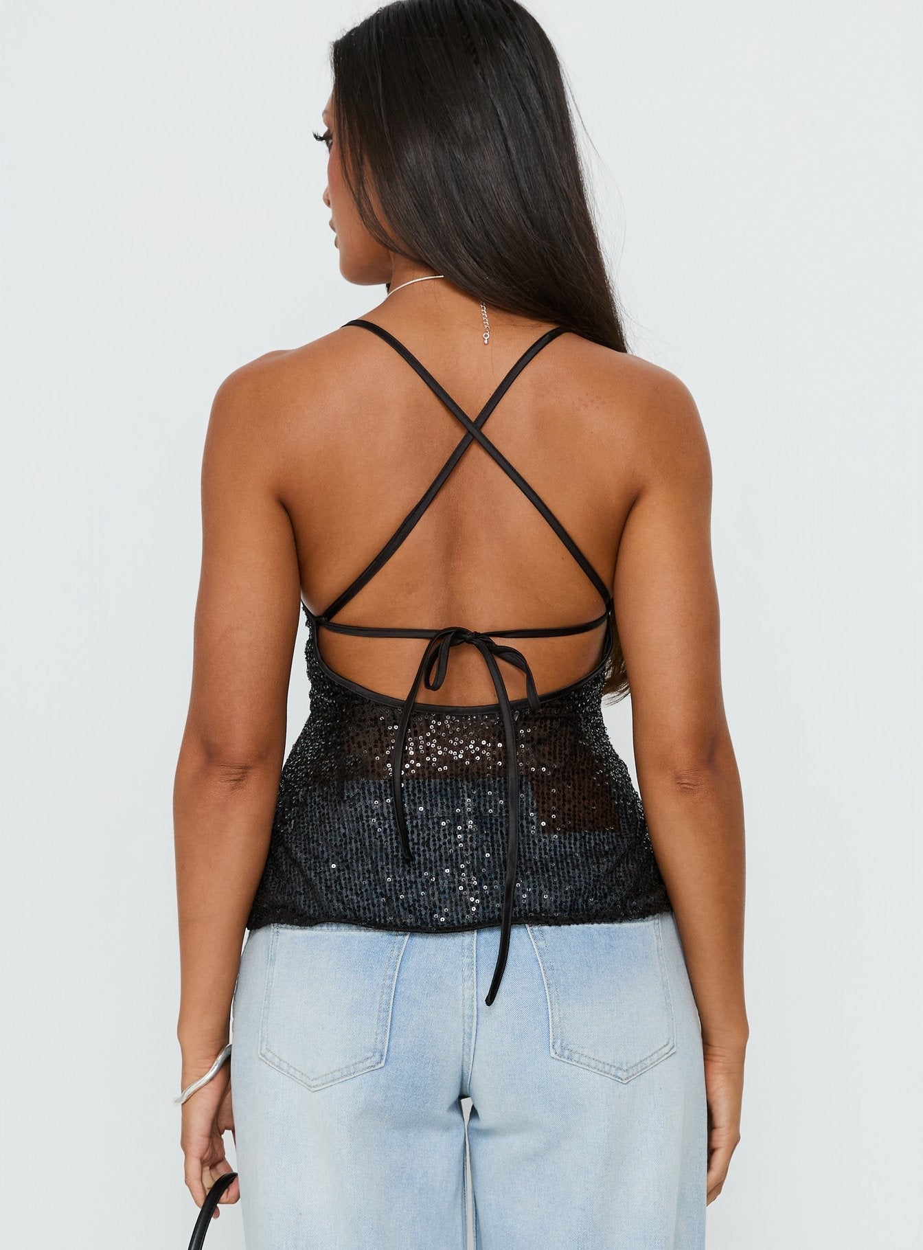 Opaline Sequin Cami Top Black | Princess Polly