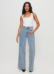 front view of model wearing Princess Polly Goldie High Wide Jean Light Wash High Waisted 