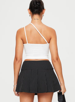 Front view of model wearing  front Vyola Mini Skirt Black Pinstripe Princess Polly  Mini Skirts Mini Skirts 