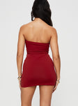 Front view of model wearing  front Princess Polly Asymmetric Neckline  Strutter Strapless Mini Dress Red