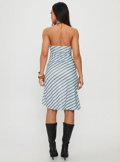 back view of model wearing Princess Polly Esmeray Midi Skirt Blue Stripe 