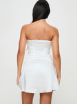 back view of model wearing Princess Polly Lorah Corset Mini Dress White Sweetheart Neckline 