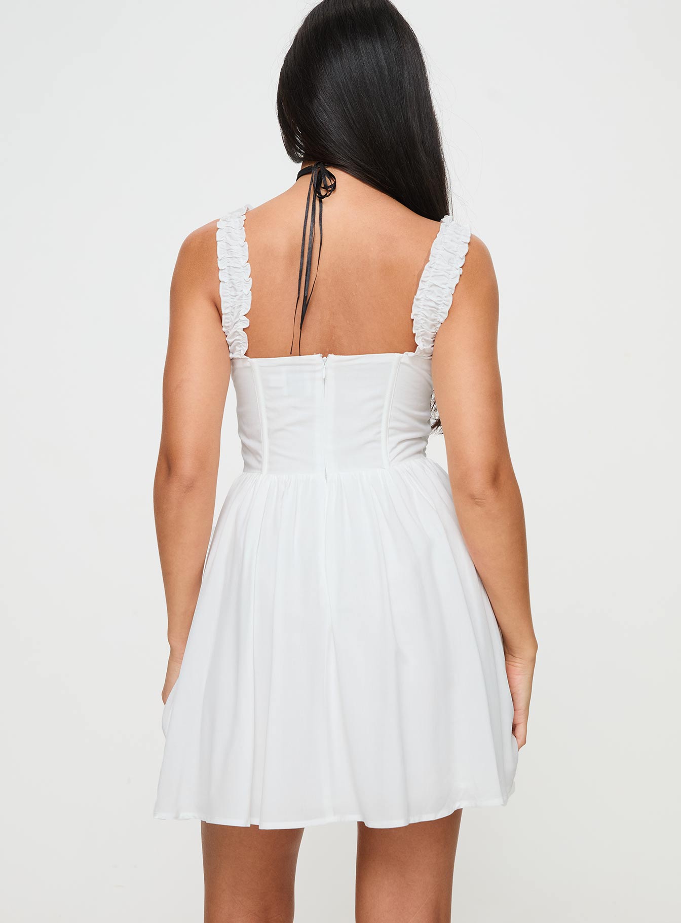back view of model wearing Princess Polly Keltie Mini Dress White Square Neck 