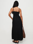 Maxi dress V neckline, adjustable straps, cut out detail at centre, invisible zip fastening  Non-stretch material, lined bust