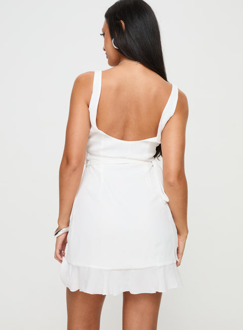 back view of model wearing Princess Polly Sabelle Mini Dress White Plunger 