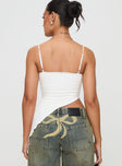 back view of model wearing Princess Polly Amabella Asymmetric Top White Sleeveless Square Neck 