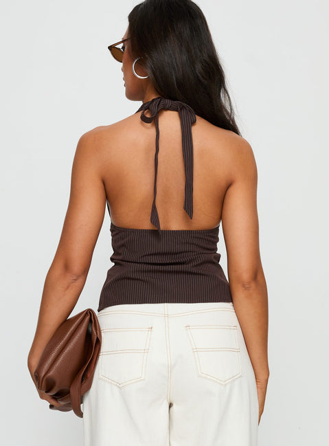 Serefina Halter Top Brown Stripe