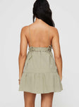 back view of model wearing Princess Polly Dionne Mini Dress Olive Plunger 