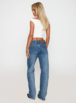 back view of model wearing Princess Polly Better Half Low Rise Jeans Horizon Blue Low Rise Jeans 