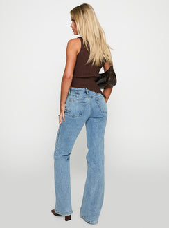 back view of model wearing Princess Polly Magic Mirror Mid Rise Bootleg Jeans Ice Wash Tall Mid Rise Jeans 
