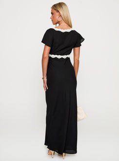 back view of model wearing Princess Polly Barbarita Lace Maxi Dress Black V-Neck 