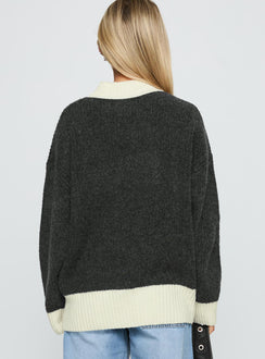 back view of model wearing Princess Polly Broken Hearts Club Knit Sweater Grey regular 