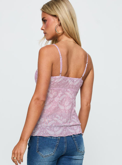 back view of model wearing Princess Polly Sacrifices Tie Detail Top Multi Floral Sleeveless Sweetheart 