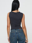 back view of model wearing Princess Polly Promises Top Grey Sleeveless High Neck 