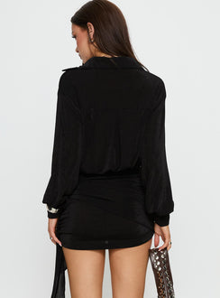 Lynton Long Sleeve Shirt Mini Dress Black
