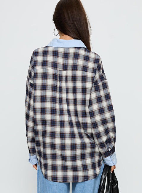 Walda Contrast Flannel Shirt Blue Check