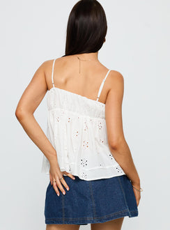back view of model wearing Princess Polly Moving Forward Tie Detail Top White Sleeveless Square Neck 