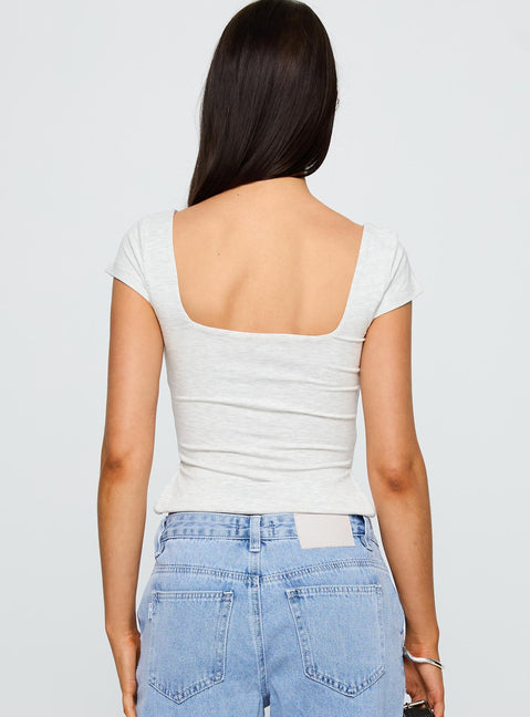 back view of model wearing Princess Polly Rehna Short Sleeve Top Grey Marle Short Sleeves Sweetheart 