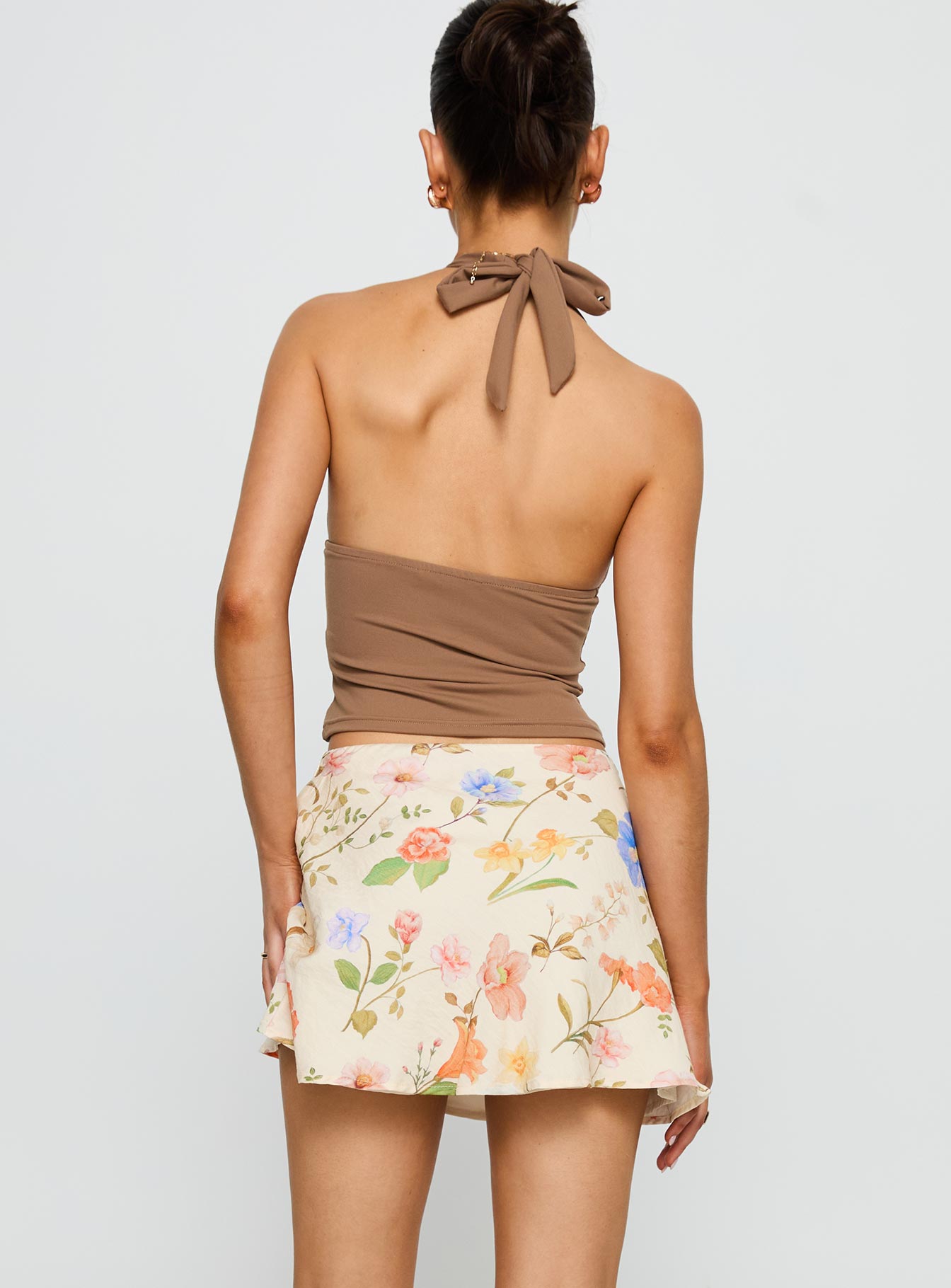 back view of model wearing Princess Polly Feed The Soul Mini Skirt Floral Multi Mini Skirts 