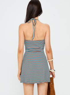 Knoxi Halter Jersey Mini Dress Blue / Brown Stripe