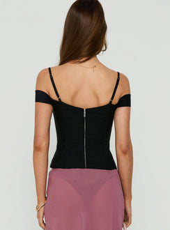Anikka Off-Shoulder Korsett-Top mit Spitze Schwarz