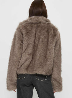 Kimberli Faux Fur Collared Jacket Brown