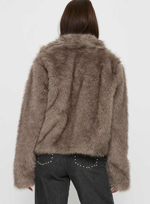 Kimberli Faux Fur Collared Jacket Brown