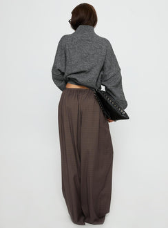 back view of model wearing Princess Polly Bungala Oversized Relaxed Pant Brown Check Mid Rise Pants 