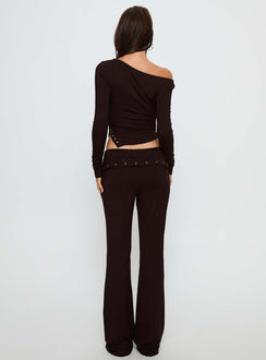 back view of model wearing Princess Polly Wynna Eyelet Foldover Pants Chocolate Low Rise Pants 