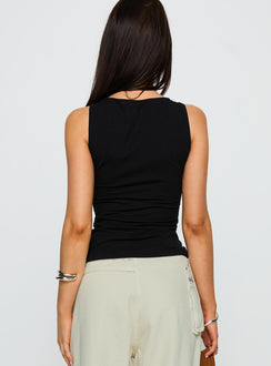 back view of model wearing Princess Polly Lose Your Number High Neck Top Black Sleeveless Crew Neck 