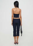 back view of model wearing Princess Polly Nasya Halter Top Indigo Sleeveless Scoop Neck 