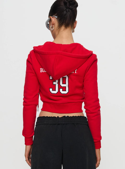 back view of model wearing Princess Polly BU MIA Zip Sweater Red cropped 